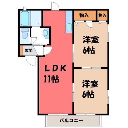 北鹿沼駅 徒歩9分 2階の物件間取画像